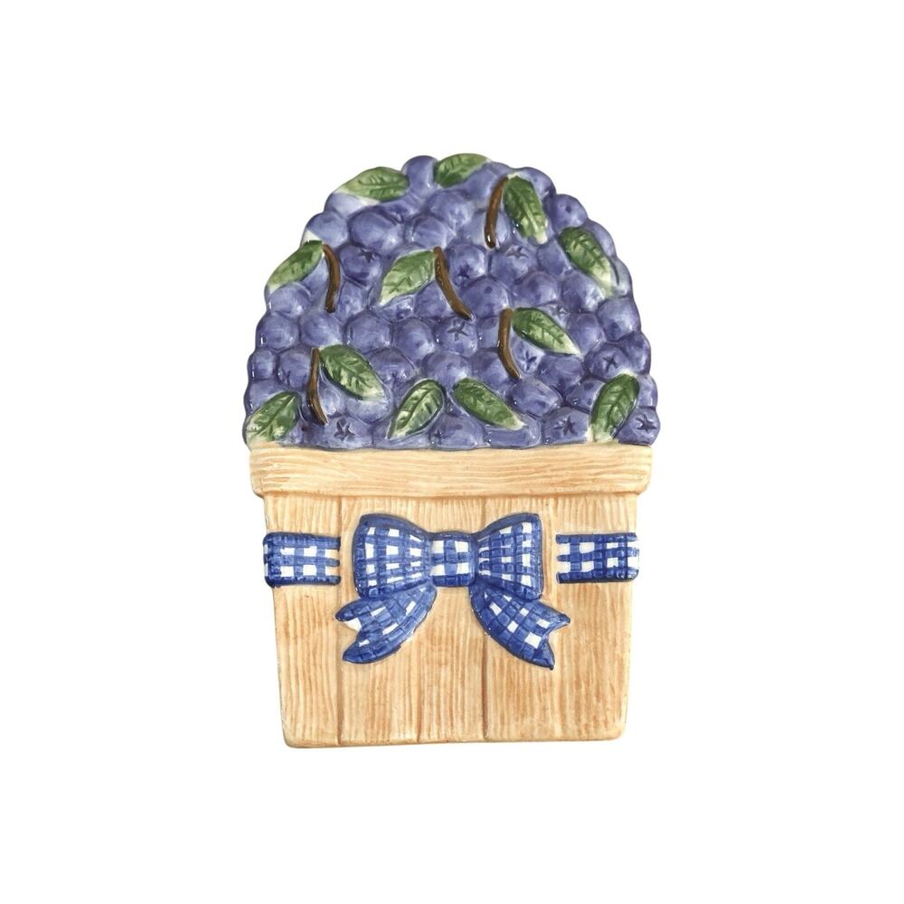 Vintage Peggy Jo Ackley Ceramic Fruit Bluberry Basket Wall Art Decor Kitchen